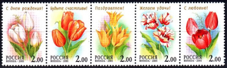 Почтовая марка № 657-661. Тюльпаны. Сцепка